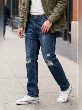 Universal Genius Men’s Y2K Distressed Jeans W30 L30 Flap Pocket Streetwear